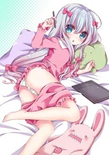 Safebooru - 1girl aqua eyes barefoot blue hair bow eromanga 