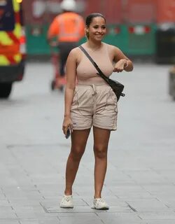 Amber Gill in a Nude Top and Beige Shorts - London 08/23/202