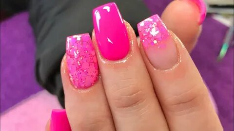 Hot Pink Acrylic Nails pink glitter - YouTube