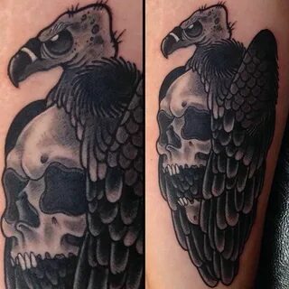 Black and grey vulture tattoo