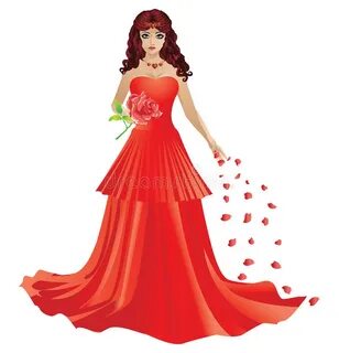 Красная с волосами девушка в красном платье Иллюстрация вект