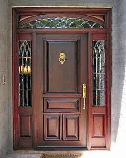 Estate 4-Panel Mahogany Wood Front Door with Leaded Glass Si