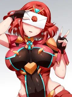 Pyra covering her eyes with the letter Super Smash Brothers 