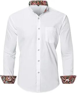 Dioufond Mens Mandarin Collar Shirts Button Down Banded Collar Shirts for Men eB