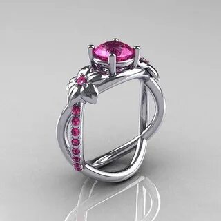 Nature Classic 18K White Gold 1.0 CT Pink Sapphire Leaf and 