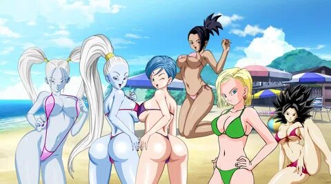 Xbooru - android 18 anime beach bikini bulma caulifla dragon ball super kale mar