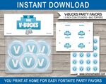 Fortnite V-Bucks Party Favors - Bag Toppers & Chocolate Coin
