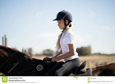 Girl Riding a Horse in the Ranch Stock Photo - Image of hors