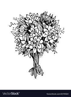 Bouquet of flowers black and white sketch Vector Image