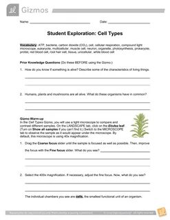 Student Exploration: Cell Structure Asnwer Key : False quest