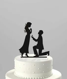Wedding Cake Topper Silhouette Proposal Groom proposing to h