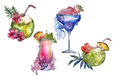 Exotic cocktails PNG watercolor set By MyStocks TheHungryJPE