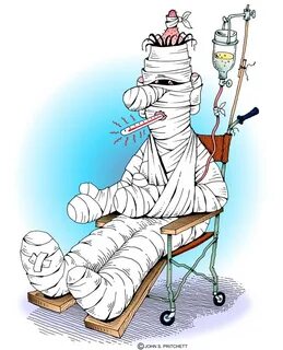 Medical cartoon, health care cartoon, injured man illustrati
