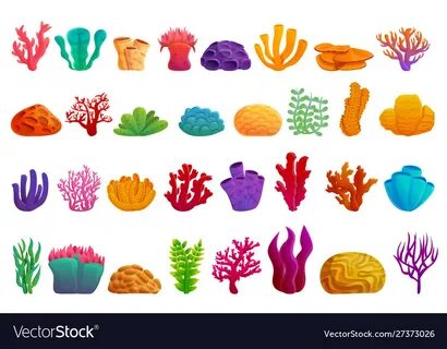 Coral icons set cartoon style Royalty Free Vector Image