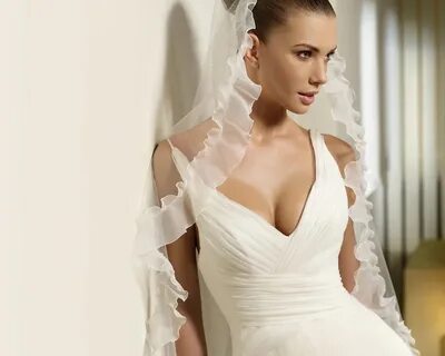 Brunettes women cleavage white dress brides (1280x1024) HD W