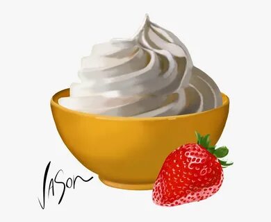 Whipped Cream In Bowl Yellow With Strawberry - Whipped Cream