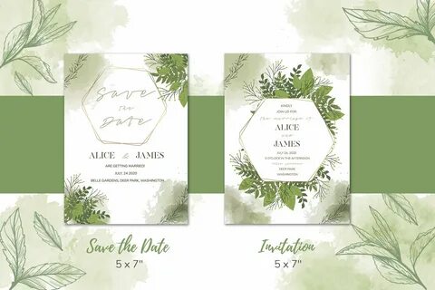 Green Floral Wedding Invitation Set - Invitation Templates -