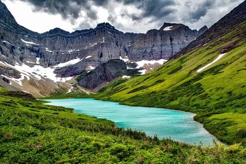 Скачать обои горы, озеро, скалы, Монтана, США, Glacier Natio