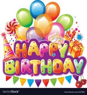 Happy birthday text with party elements Royalty Free Vector