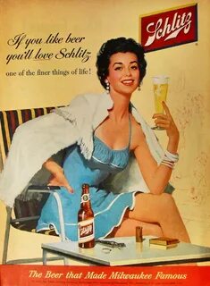 1954 SCHLITZ Beer vintage illustration advertisement woman. 