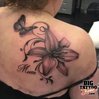 Lily and butterfly shoulder #flowertattoosonshoulder Lily fl