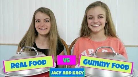Real Food vs Gummy Food Challenge Jacy and Kacy - YouTube