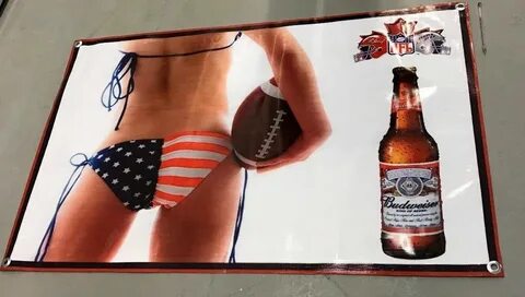 Купить Budweiser beer poster football american flag bikini g