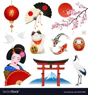 Japan realistic symbols set vector image on VectorStock.