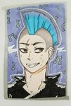 Mohawk drawing art manga anime rock leather blue hair purple
