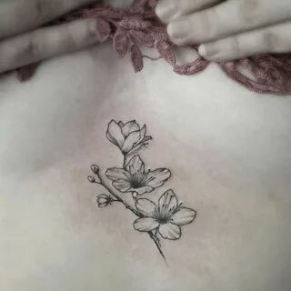 Image result for cherry blossom sternum tattoo black and whi