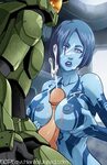 Xbooru - armor blue hair blue skin breasts cortana cum cum o
