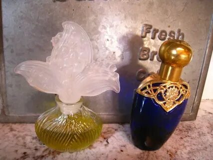 2 Vintage Avon Perfume Bottle Cobalt Blue Mesmerize & Fancy 
