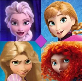 Elsa, Anna, Rapunzel, & Merida Arte de princesa disney, Jels