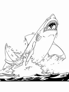 The great white shark jumps out of the water Coloring Pages 