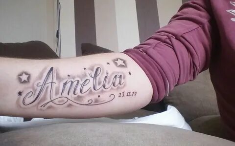 Amelia daughter's name on arm tattoo Baby name tattoos, Daug