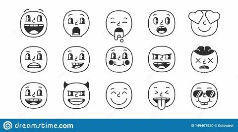 Black and White Smile Set. Emoji Faces Trendy Pack. Vector E