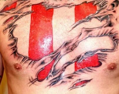 Skin rip flag tattoo on chest - Tattoos Book - 65.000 Tattoo