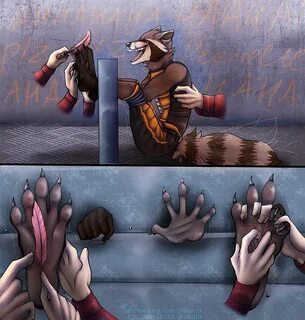 Rocket Raccoon Tickling in Stocks by PurplePawPrince -- Fur 