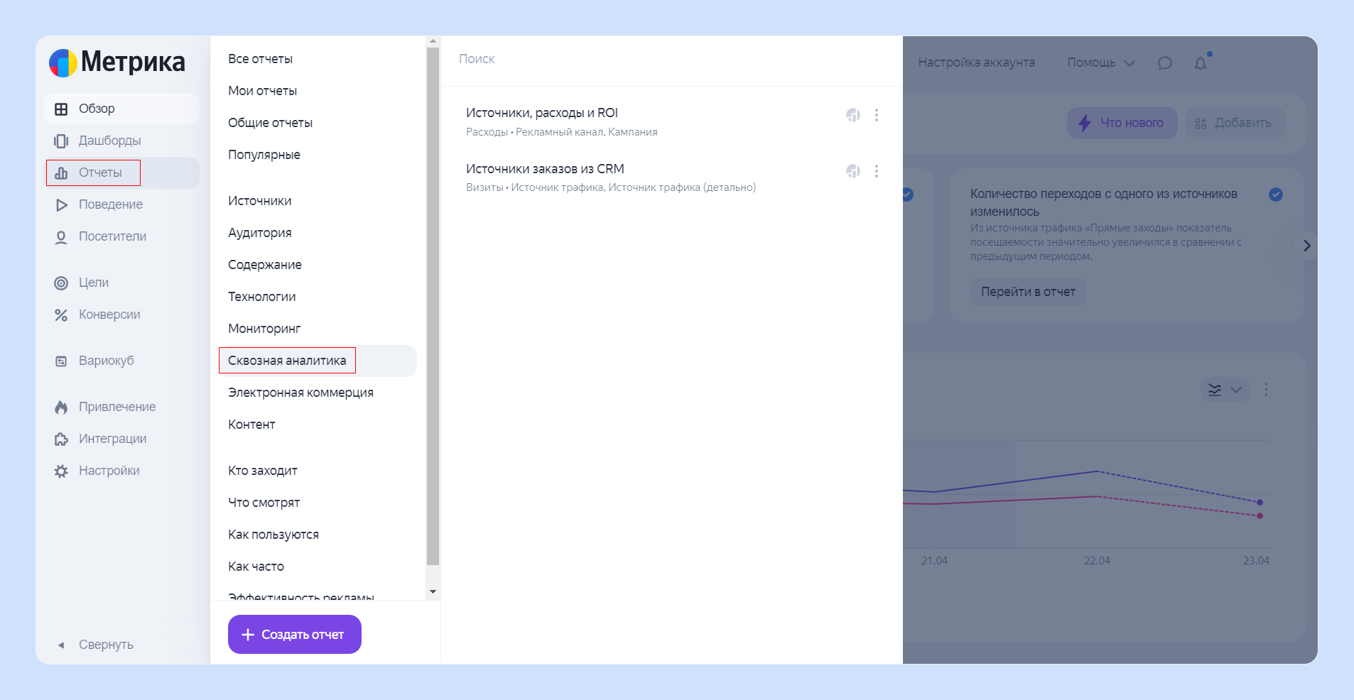 Интерфейс Яндекс Метрики