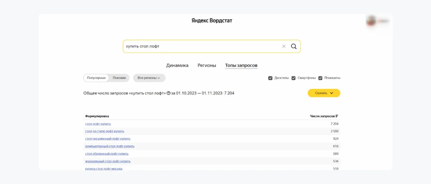 Интерфейс Вордстата