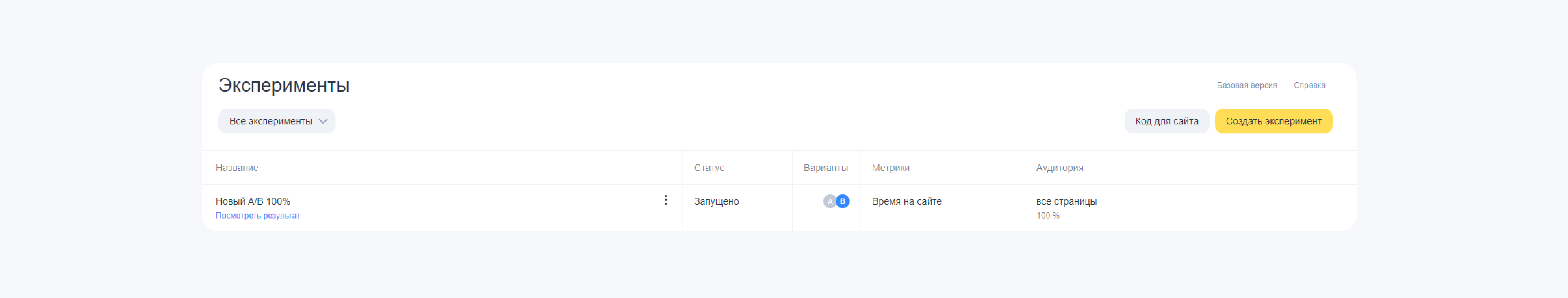 Статус тестирования в Яндекс Метрике