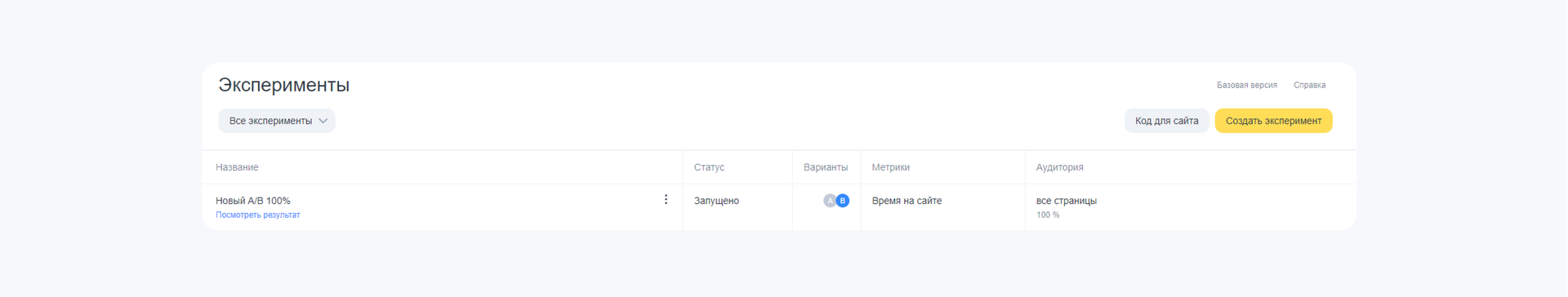 Статус тестирования в Яндекс Метрике