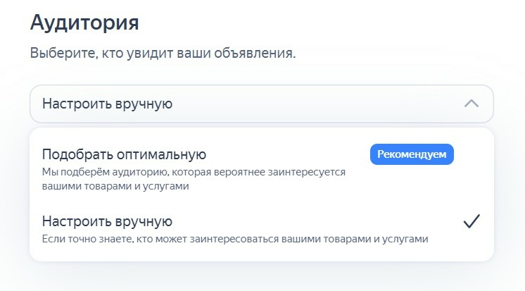 Выбор аудитории в Директе