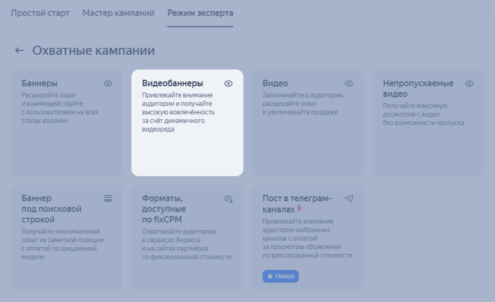 Выбор кампании с видеобаннерами