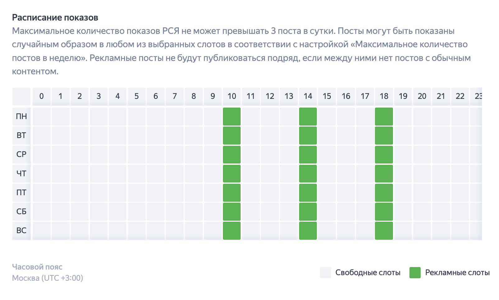 Расписание рекламных показов рекламы