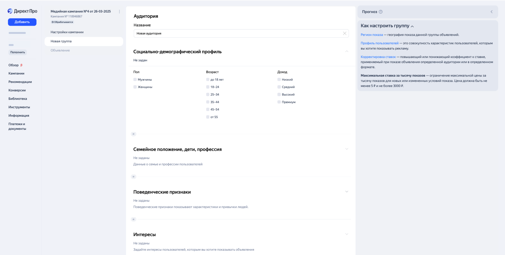 Параметры аудитории