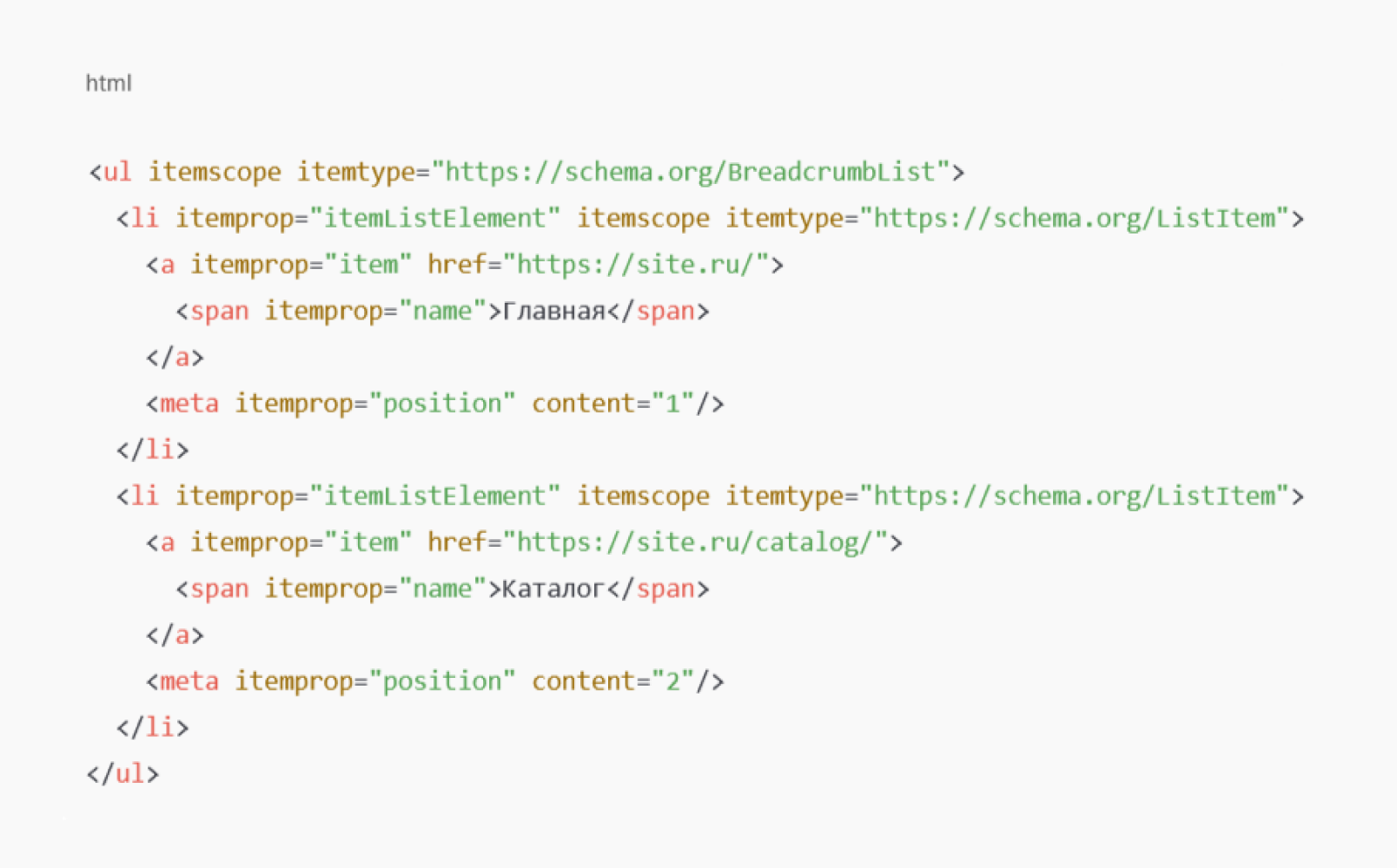 Хлебные крошки через Schema.org