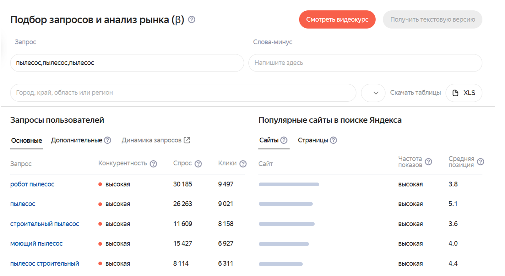 Запросы в Вебмастере