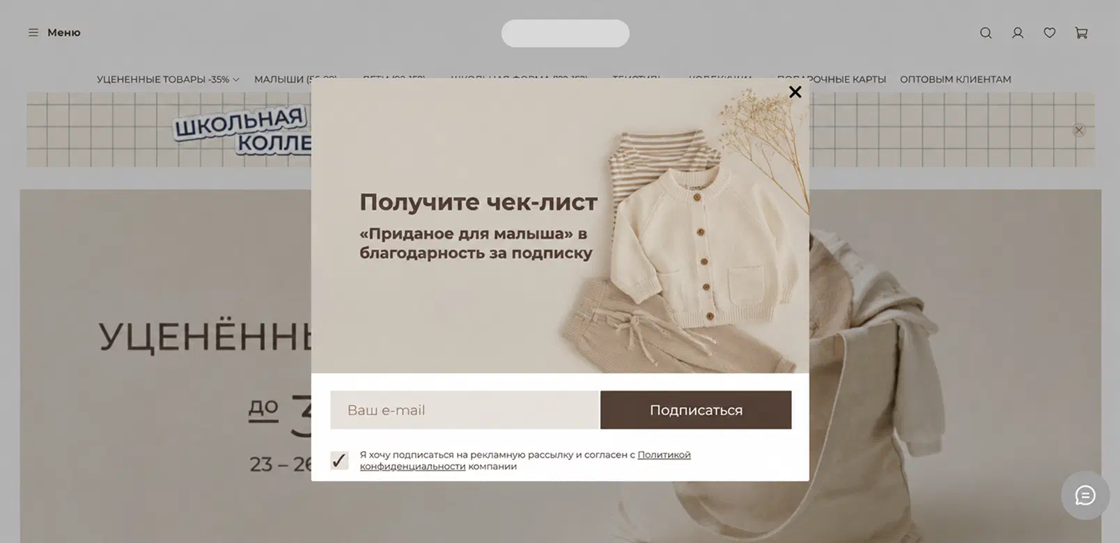 Поп-ап подписки на рассылку