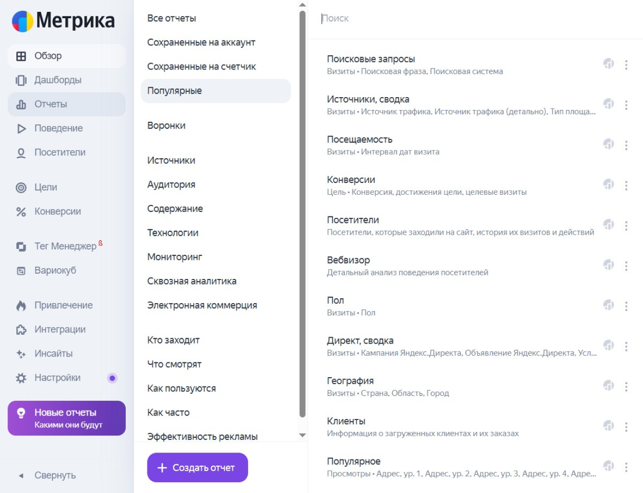 Отчеты в Яндекс Метрике